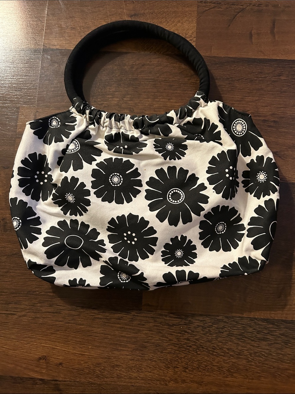 Black & White Floral Handle Tote Bag